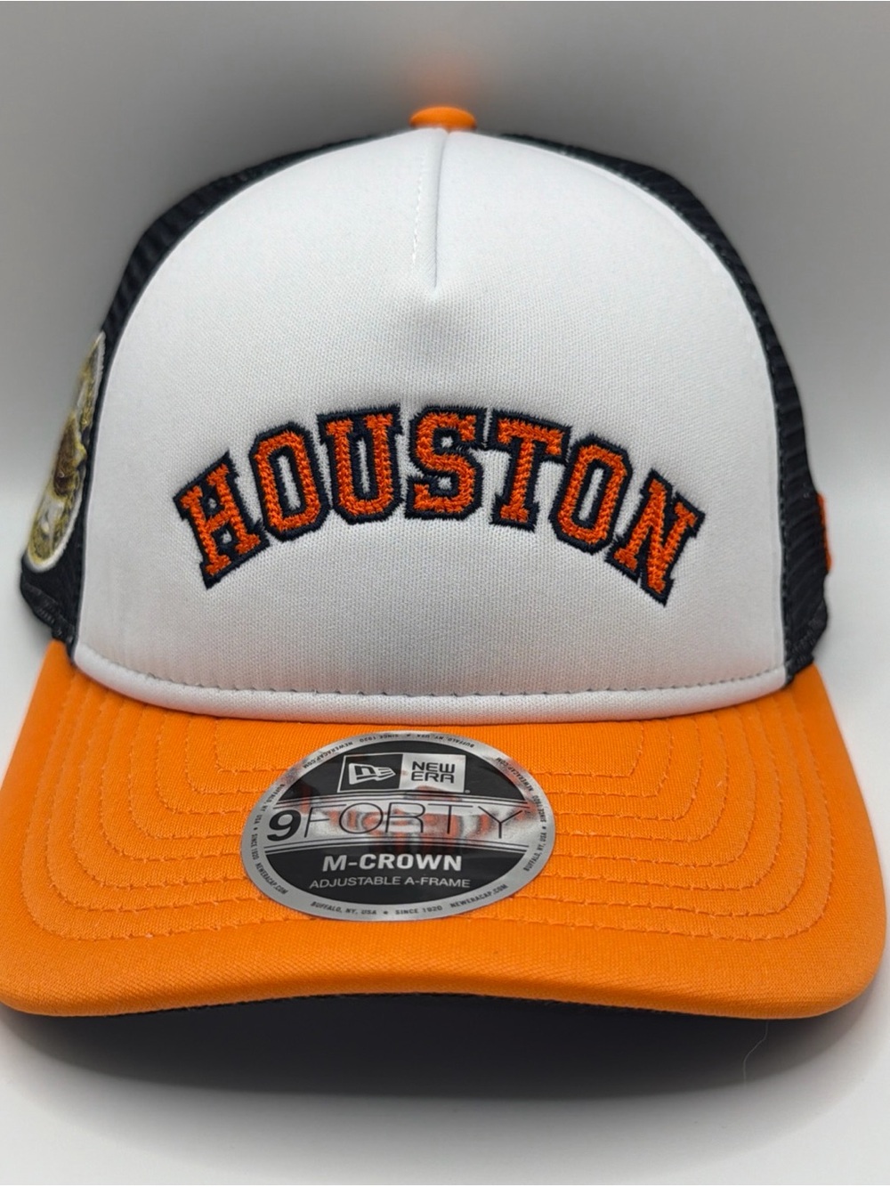 Houston Astros New Era 9FORTY M-Crown Mesh Trucker A-Frame Cap White Orange